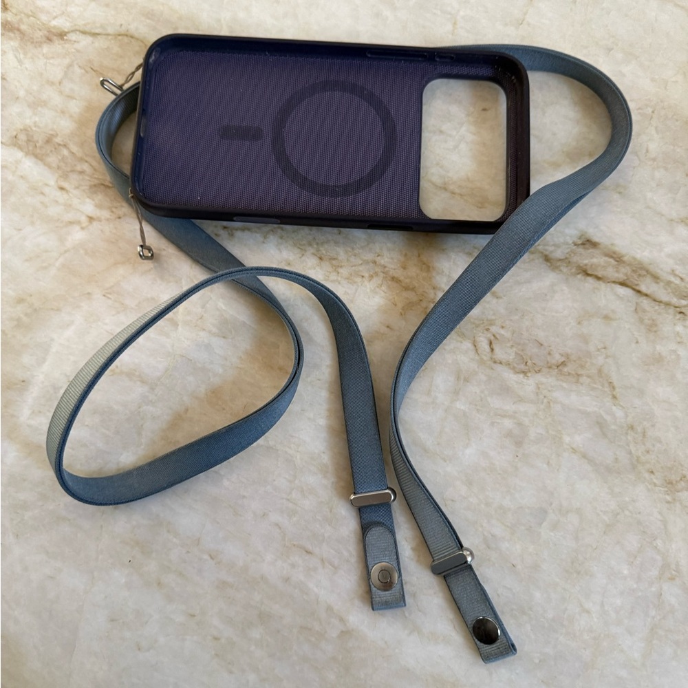 Apple brand purple Phone Case with blue Strap- for iPhone 17 pro max